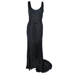 1920's Black Handmade Silk Chiffon Gown with Beading Size 8-10
