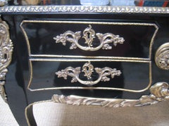 1920s Black Lacquered French Desk with Ormolu Detailing