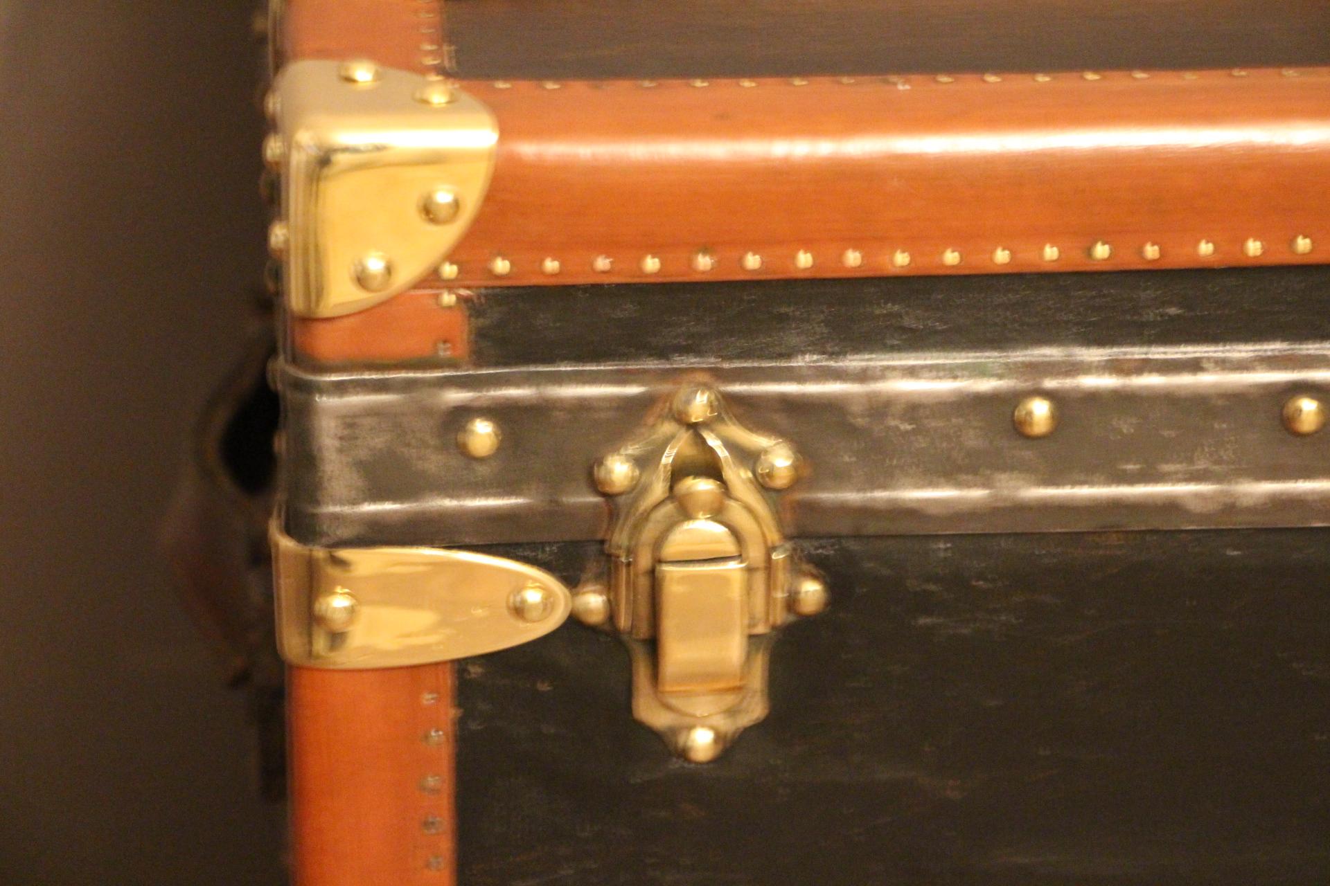 Early 20th Century 1920s Black Moynat Steamer Trunk