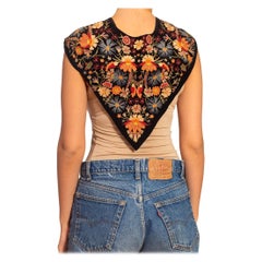 1920S Black Multicolored Hand Embroidered Silk Cape
