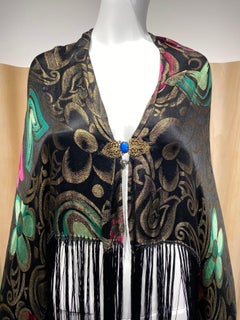 1920s Black , Pink, Green Silk Lame Fringe Cape