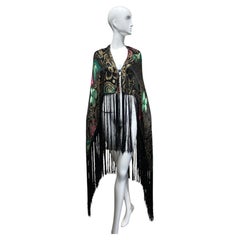 1920s Black , Pink, Green Silk Lame Fringe Cape