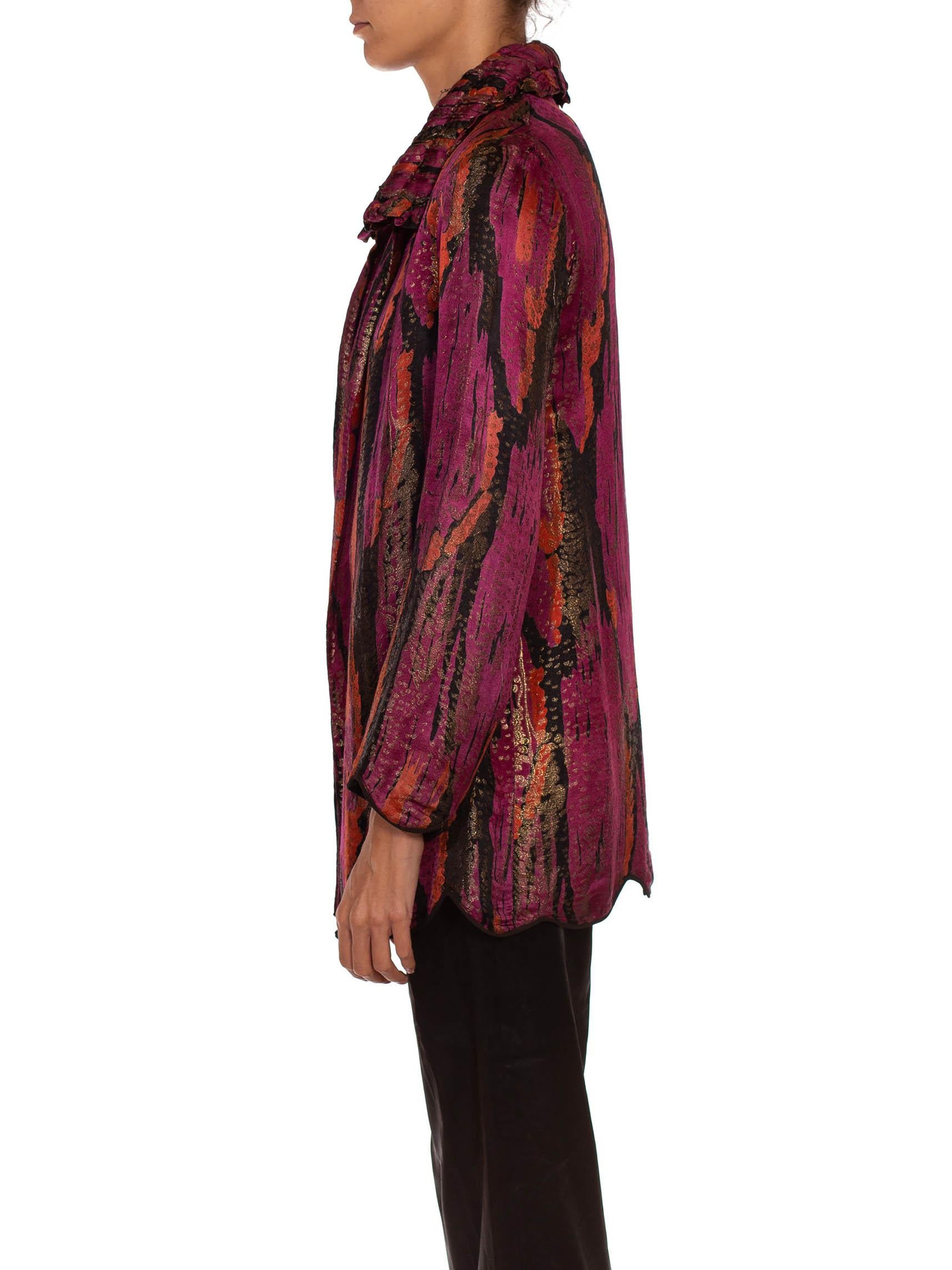 1920S Black Purple & Orange Silk Lamé Scalloped Hem Jacket In Excellent Condition In New York, NY