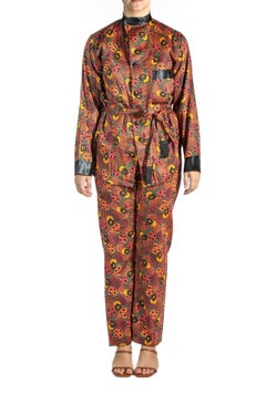 1920S Black & Red Chinese Cotton Sateen Mens Two Piece Pajamas