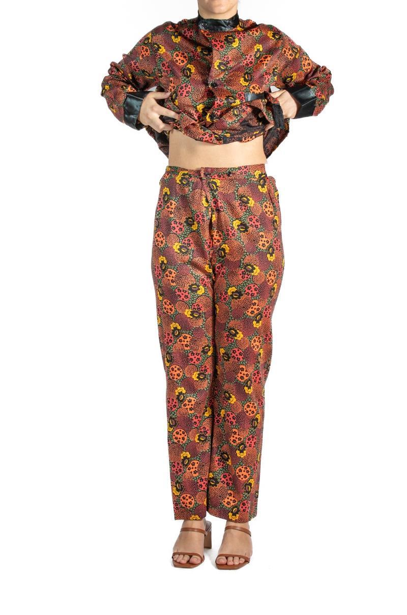 Men's 1920S Black & Red Chinese Cotton Sateen Mens Two Piece Pajamas For Sale