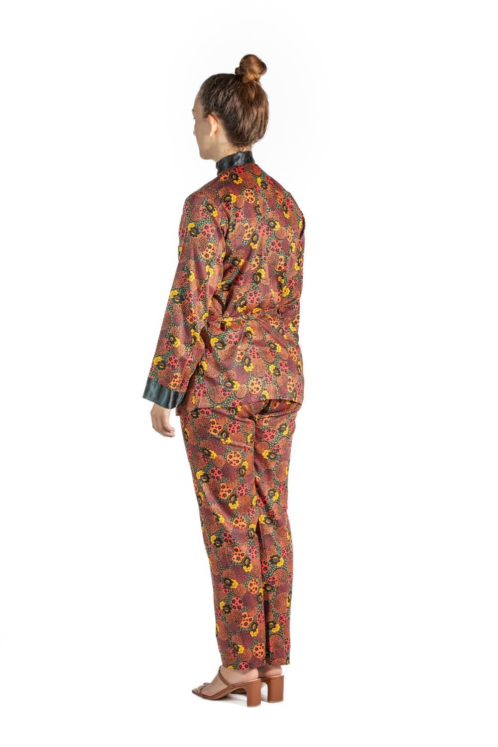 1920S Black & Red Chinese Cotton Sateen Mens Two Piece Pajamas For Sale 3