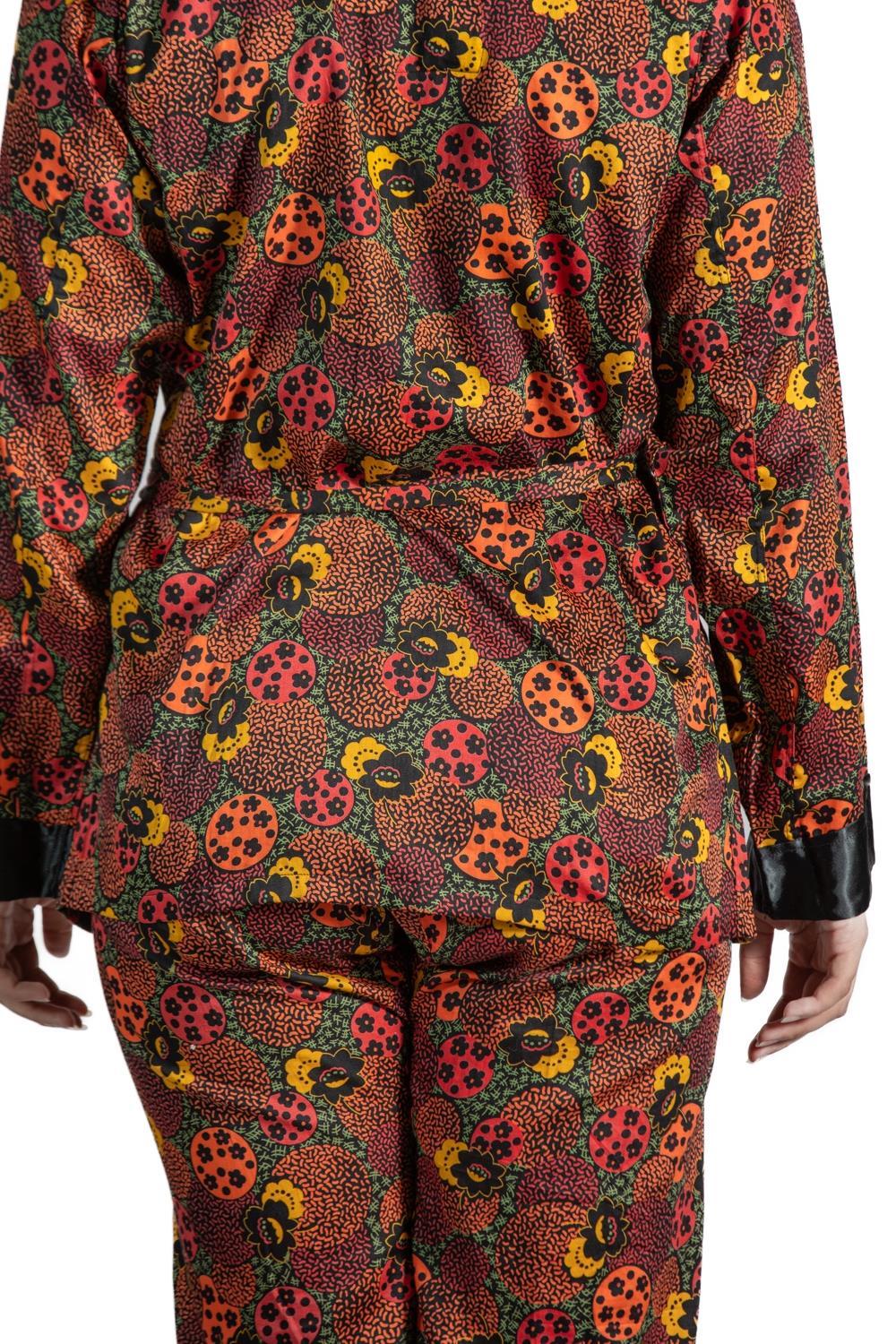 1920S Black & Red Chinese Cotton Sateen Mens Two Piece Pajamas For Sale 4