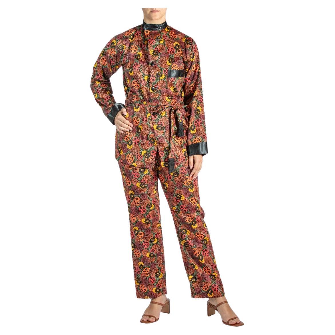 1920S Black & Red Chinese Cotton Sateen Mens Two Piece Pajamas For Sale