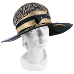 1920s Black Satin Day Cloche with Gold Lamé Accents