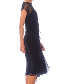 1920S Black Sheer Silk Chiffon Layered Dress