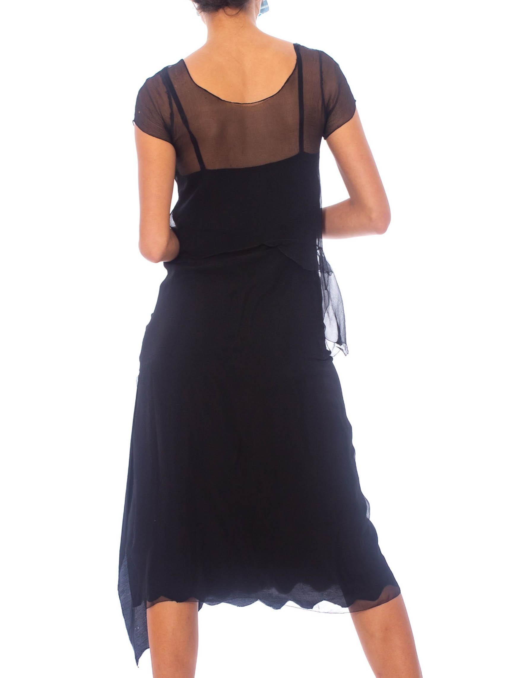 1920S Black Sheer Silk Chiffon Layered Dress For Sale 3