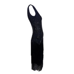 1920's Black Silk Beaded Fringe Flapper Dress