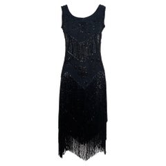 1920's Black Silk Beaded Fringe Flapper Dress