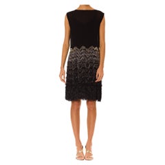 1920S Black Silk Chiffon Chevron Fringe Beaded  Cocktail Dress