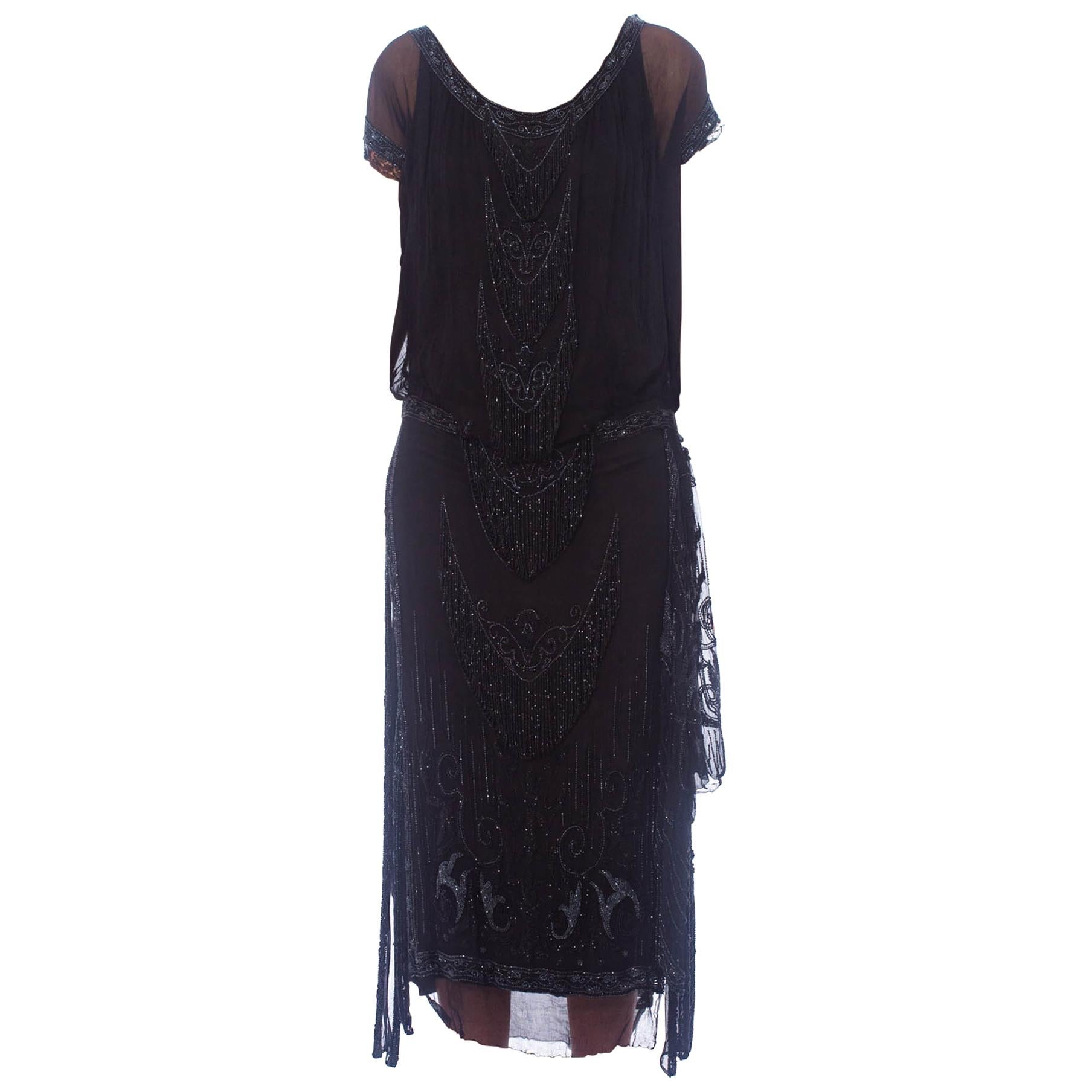 1920S Black Silk Chiffon Edwardian Style Paneled Cocktail Dress With ...