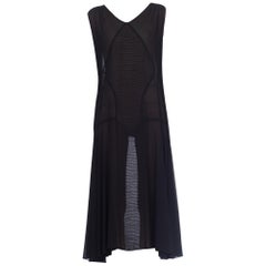 1920S Black Silk Crepe Sheer Deco Pintucked Day Dress