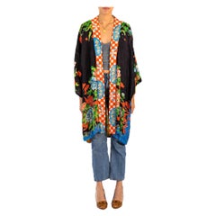 Kimono des années 1920 à imprimé géométrique et floral