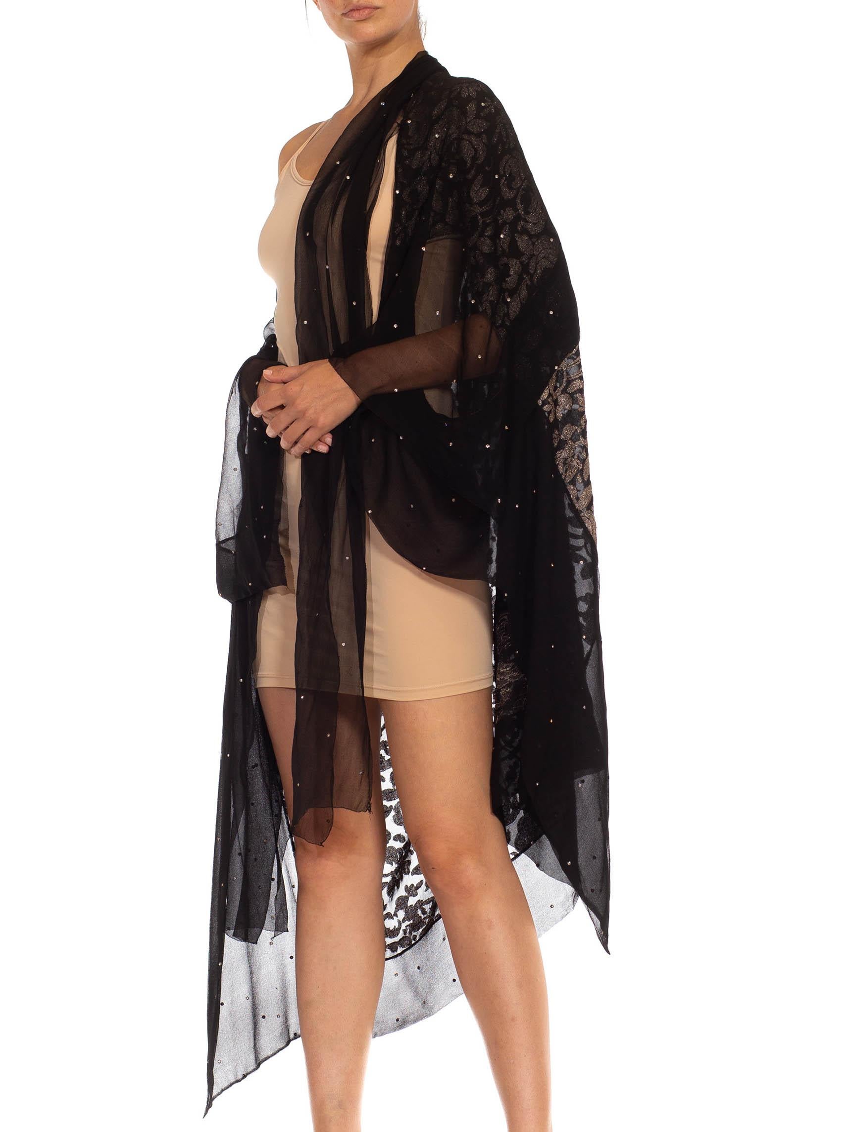 1920S Black Silk & Lamé Chiffon Evening Wrap Kimono With Crystals For Sale 5