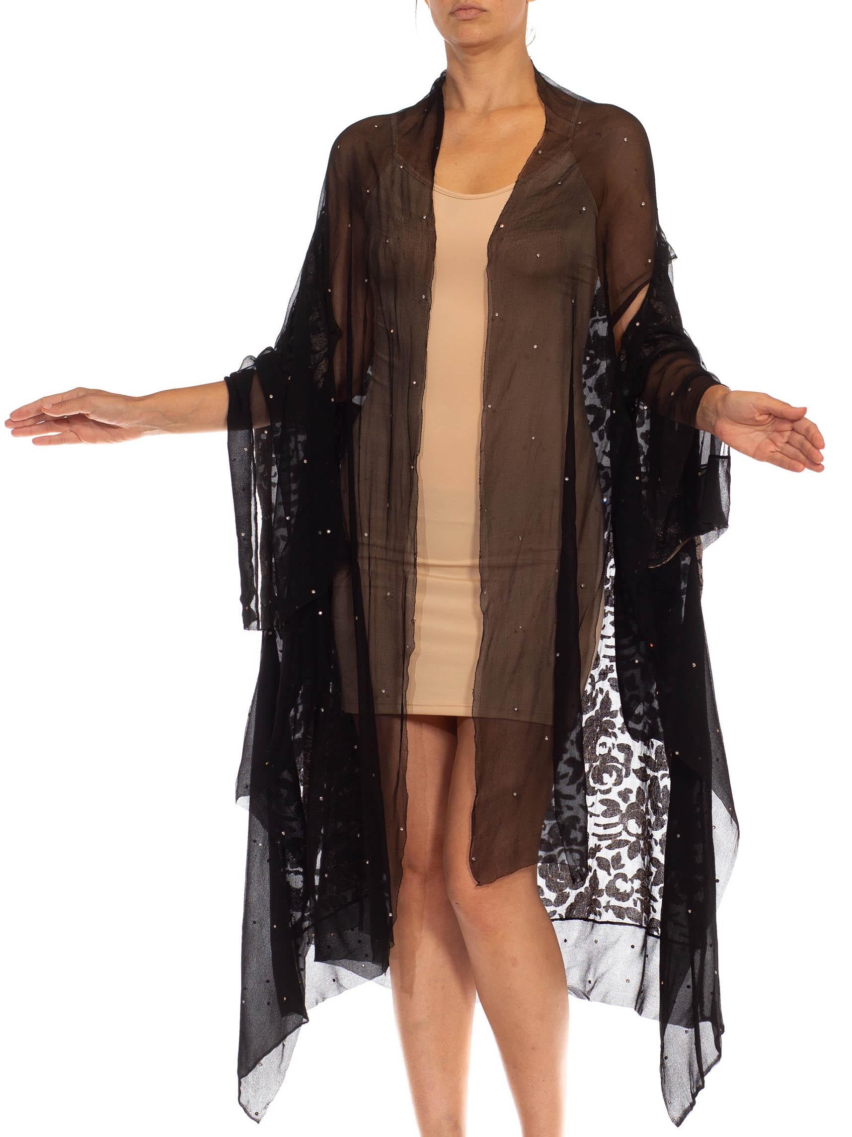 1920S Black Silk & Lamé Chiffon Evening Wrap Kimono With Crystals In Good Condition For Sale In New York, NY