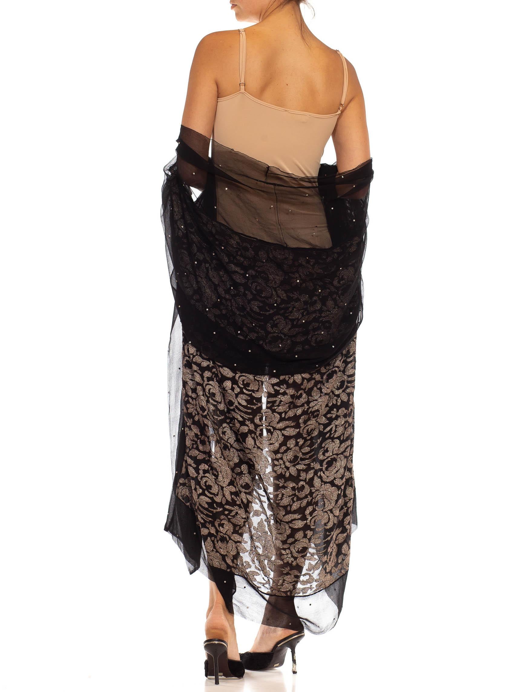 1920S Black Silk & Lamé Chiffon Evening Wrap Kimono With Crystals For Sale 1