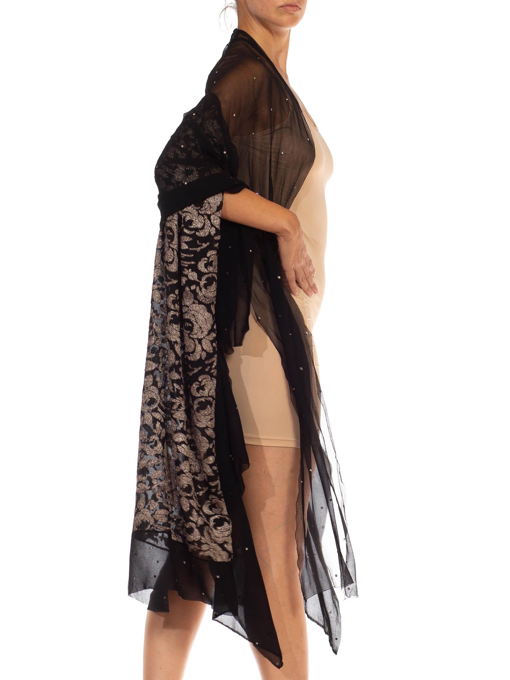 1920S Black Silk & Lamé Chiffon Evening Wrap Kimono With Crystals For Sale 3