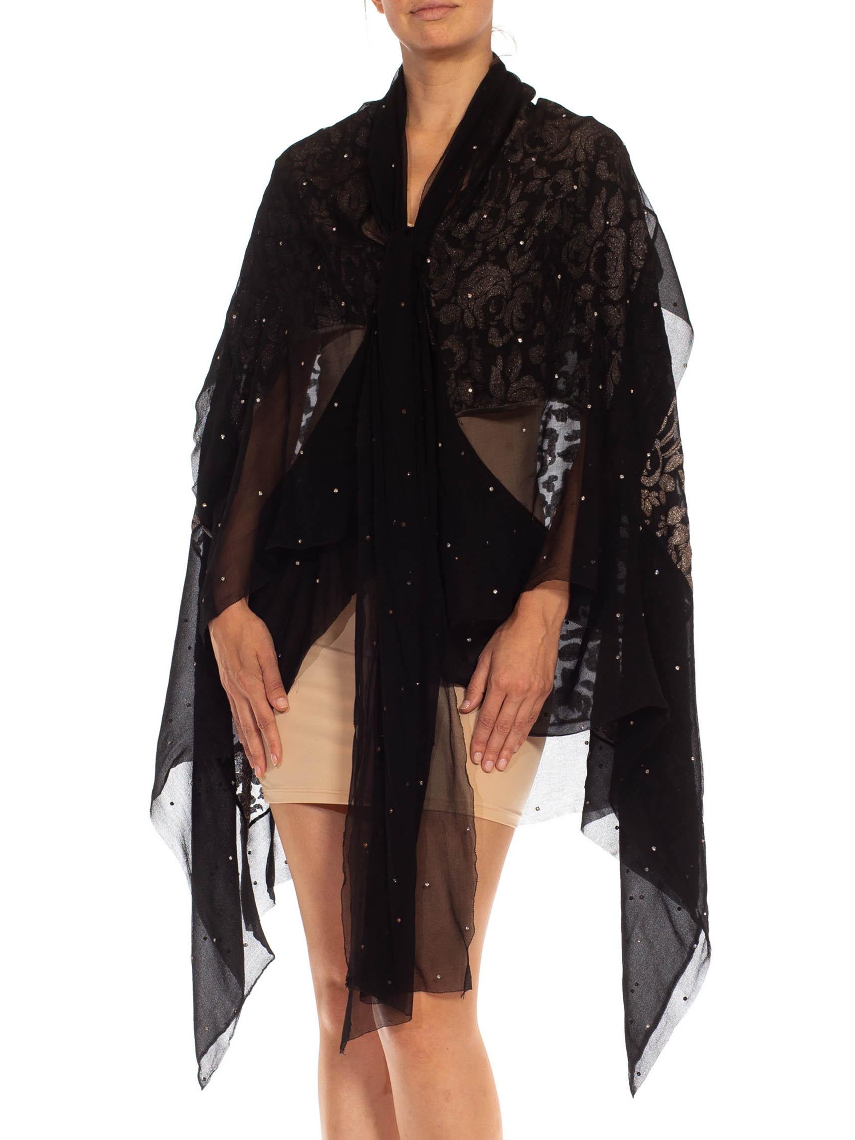 1920S Black Silk & Lamé Chiffon Evening Wrap Kimono With Crystals For Sale 4