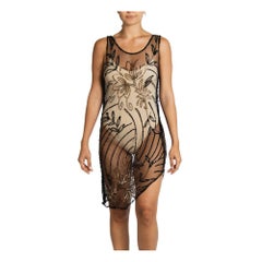 1920S Black Silk Net Sheer With Sequins Cocktail Dress
