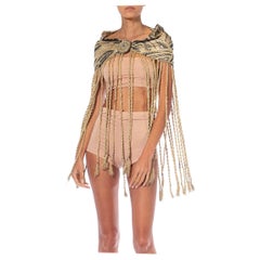 Antique 1920S Black, Silver & Gold Metallic Silk Lamé Beaded Fringed Cape Or Belt From