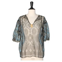 Antique 1920's Black tulle top with silver lurex pattern and clip-brooch in the middle