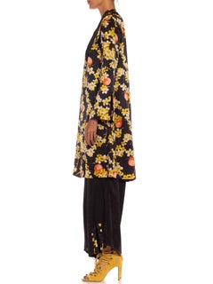 1920S Black & Yellow Floral Silk/Rayon Lounge Pajamas