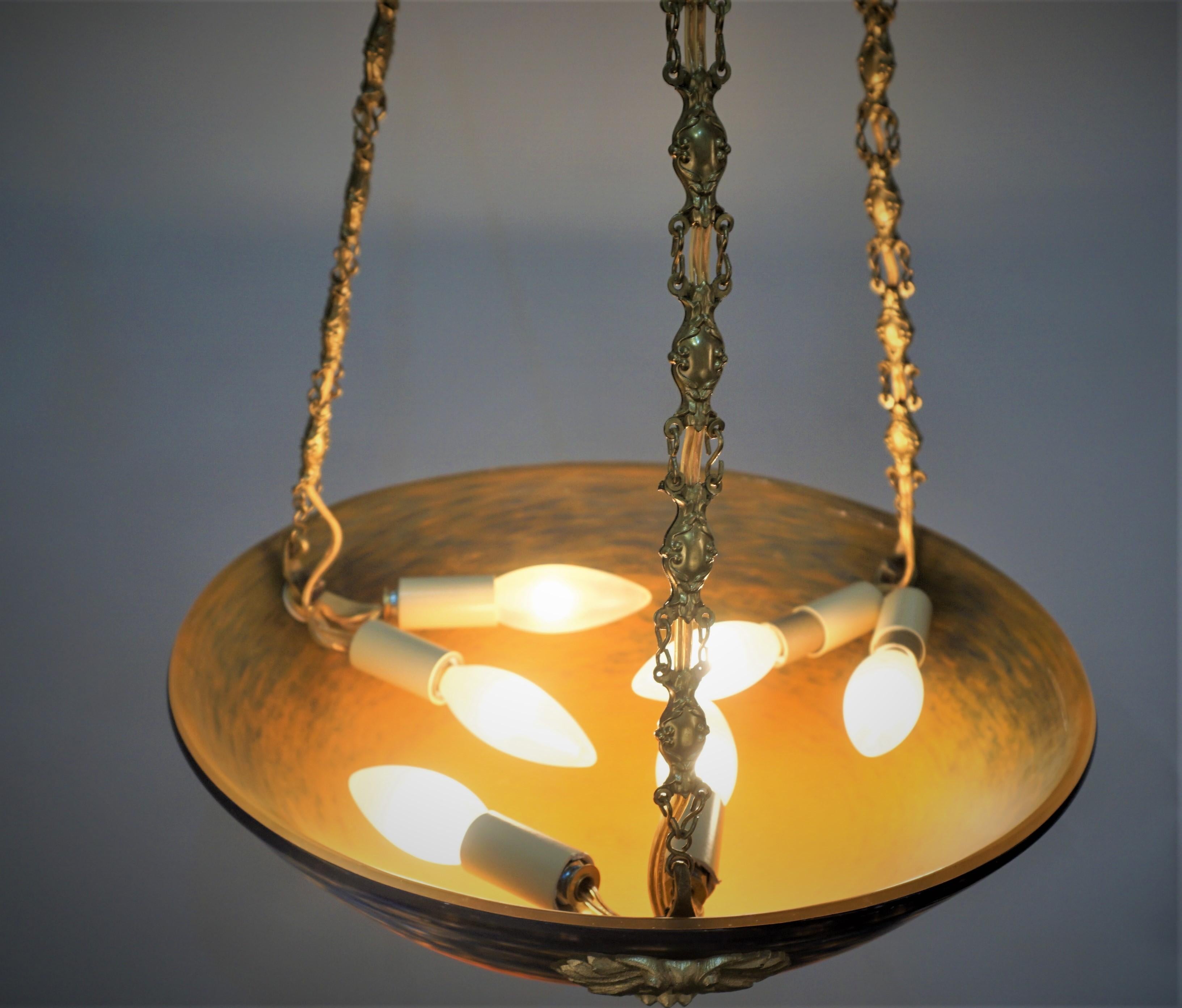 1920's Blown Art Glass chandelier  For Sale 3