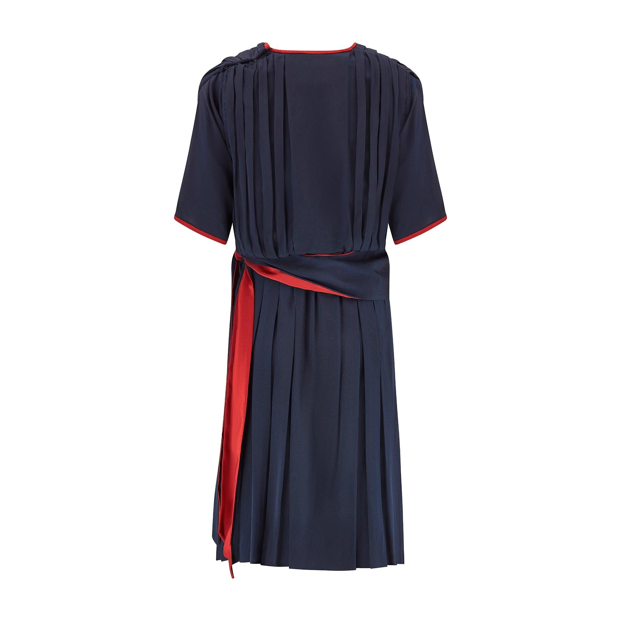 Black 1920s Blue and Russet Silk Crepe Day Dress For Sale