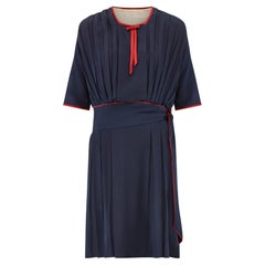 1920s Blue and Russet Silk Crepe Day Dress