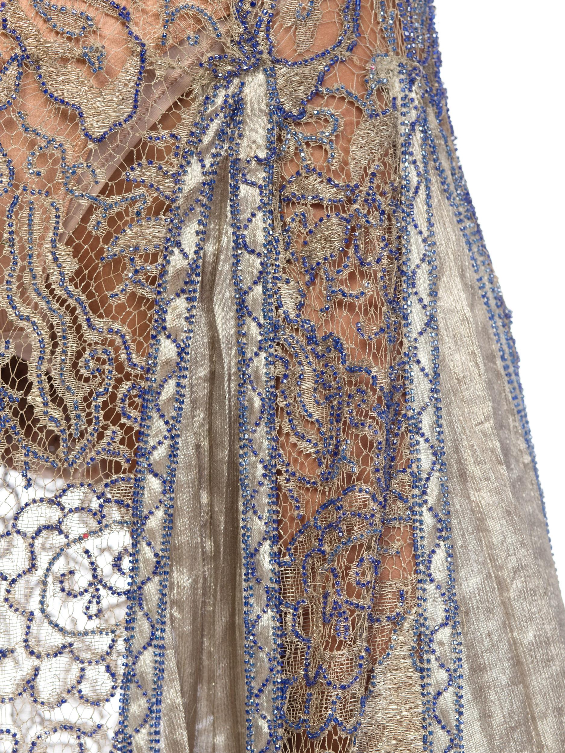 1940s Blue and Silver Lamé Dress