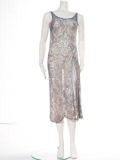 1920s Blue Beaded Silver Lamé Dress With Chinese Dragons