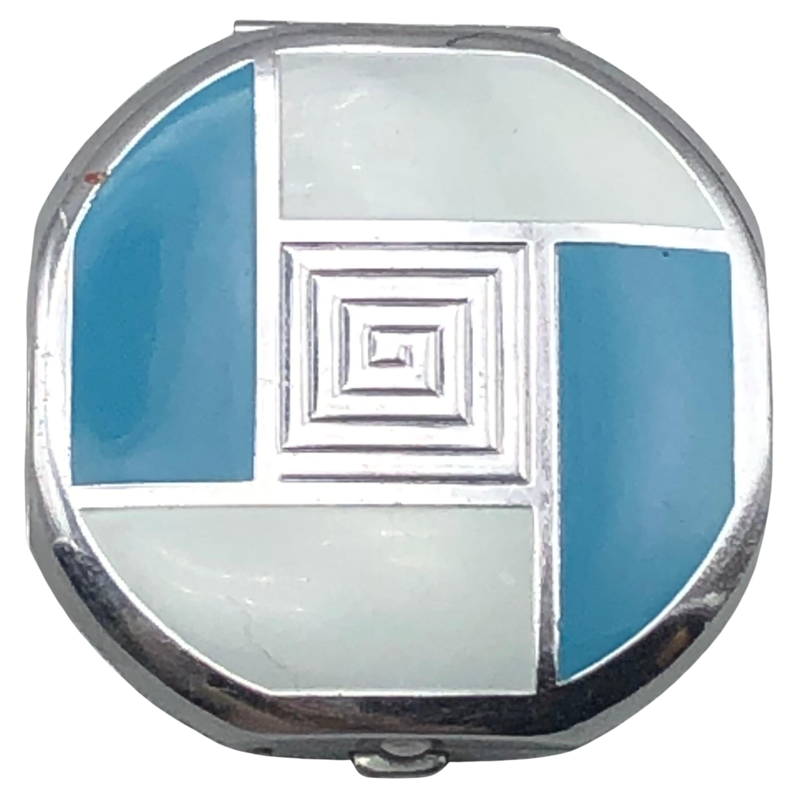 1920’s Blue Enamel Art Deco Powder Compact by Richard Hudnut For Sale