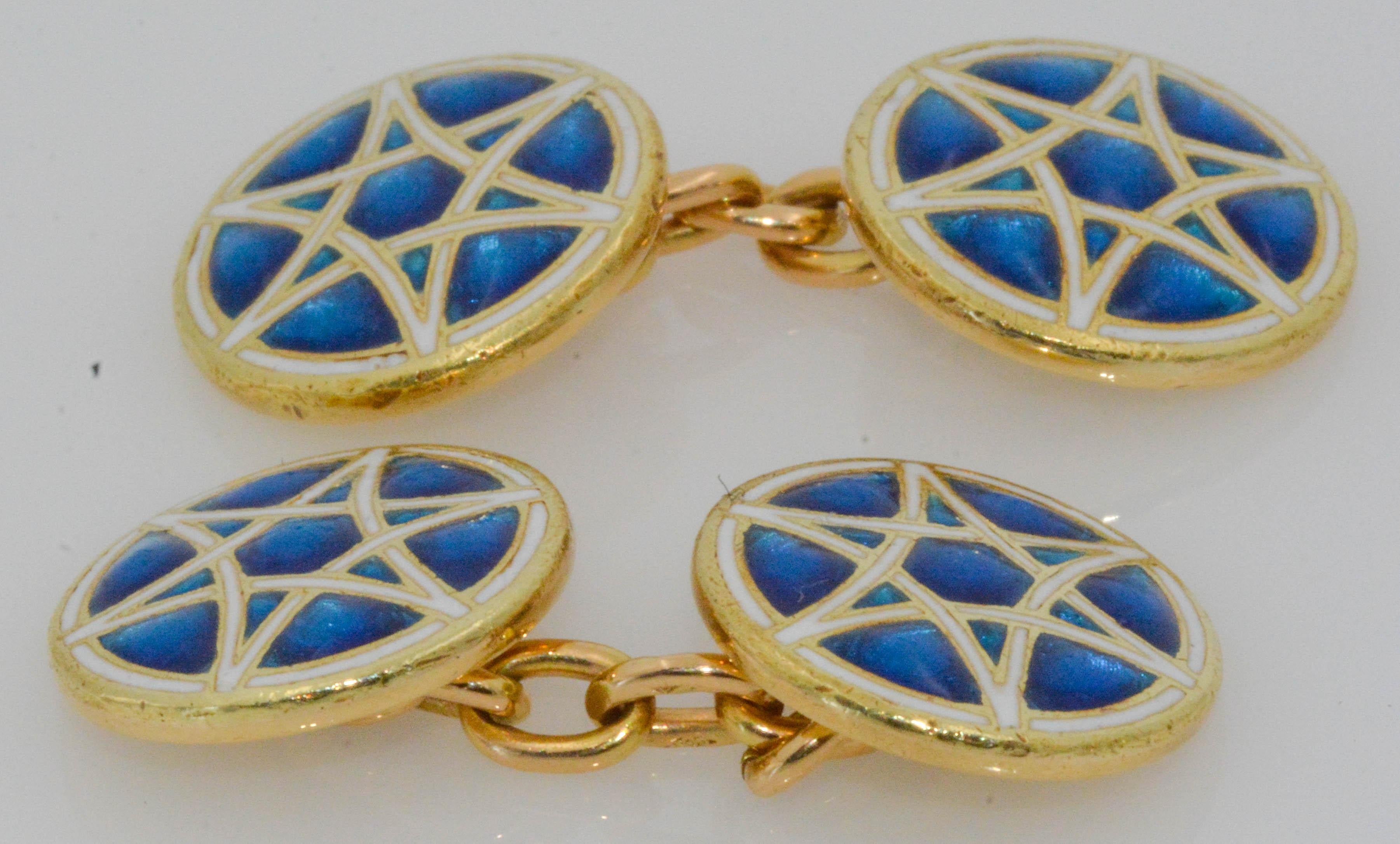 1920s Blue Enamel Star of David 18 Karat Yellow Gold Cufflinks  In Excellent Condition In Dallas, TX