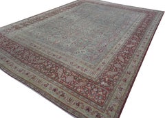 1920s Blue Floral Antique Persian Moud Rug 10'1"x13'7" Handknotted Wool Carpet