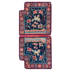 1920s Blue Foo Dog Chinese Tibetan Saddle/Horse Cover 2
 x 4
 Rug Antique Carpet