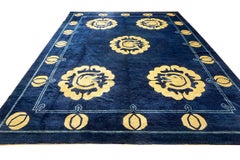 1920s Blue Ivory Dragon Design Antique Chinese Peking Rug 9' x 11'9" Wool Carpet