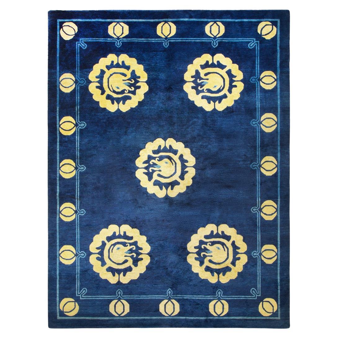 1920s Blue Ivory Dragon Design Antique Chinese Peking Rug 9
 x 11
9" Wool Carpet For Sale