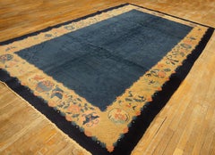 1920s Blue Ivory Floral Antique Chinese Peking Rug 6'10" x 11'8" Wool dCarpet