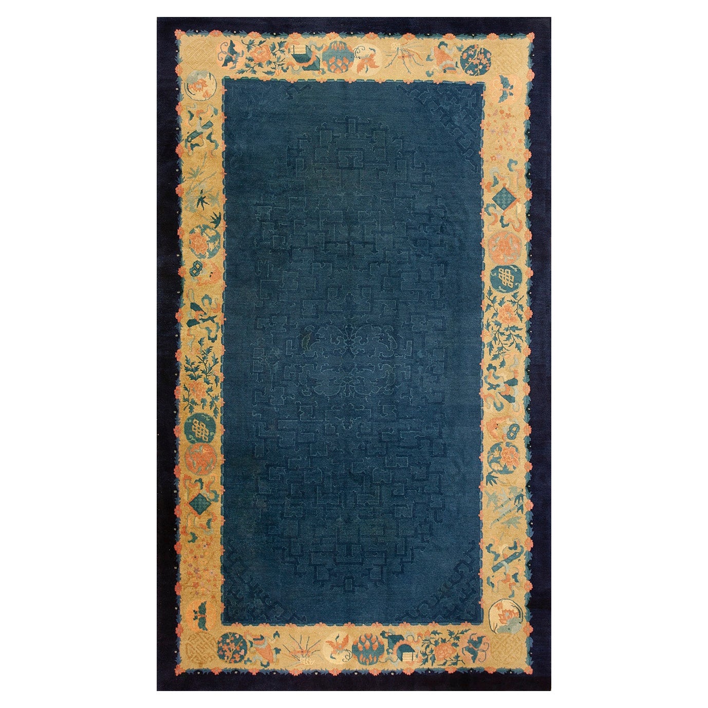 1920s Blue Ivory Floral Antique Chinese Peking Rug 6
10" x 11
8" Wool dCarpet For Sale