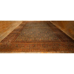 1920s Blue Navy Classic Floral Shah Abbas Antique Handknotted Wool Kashan Rug