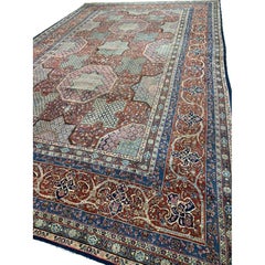1920s Blue Navy Geometric Traditional Antique Knotted Wool Kashan Carpet Rug