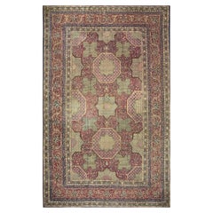 1920s Blue Navy Geometric Traditional Antique Knotted Wool Kashan Carpet Rug