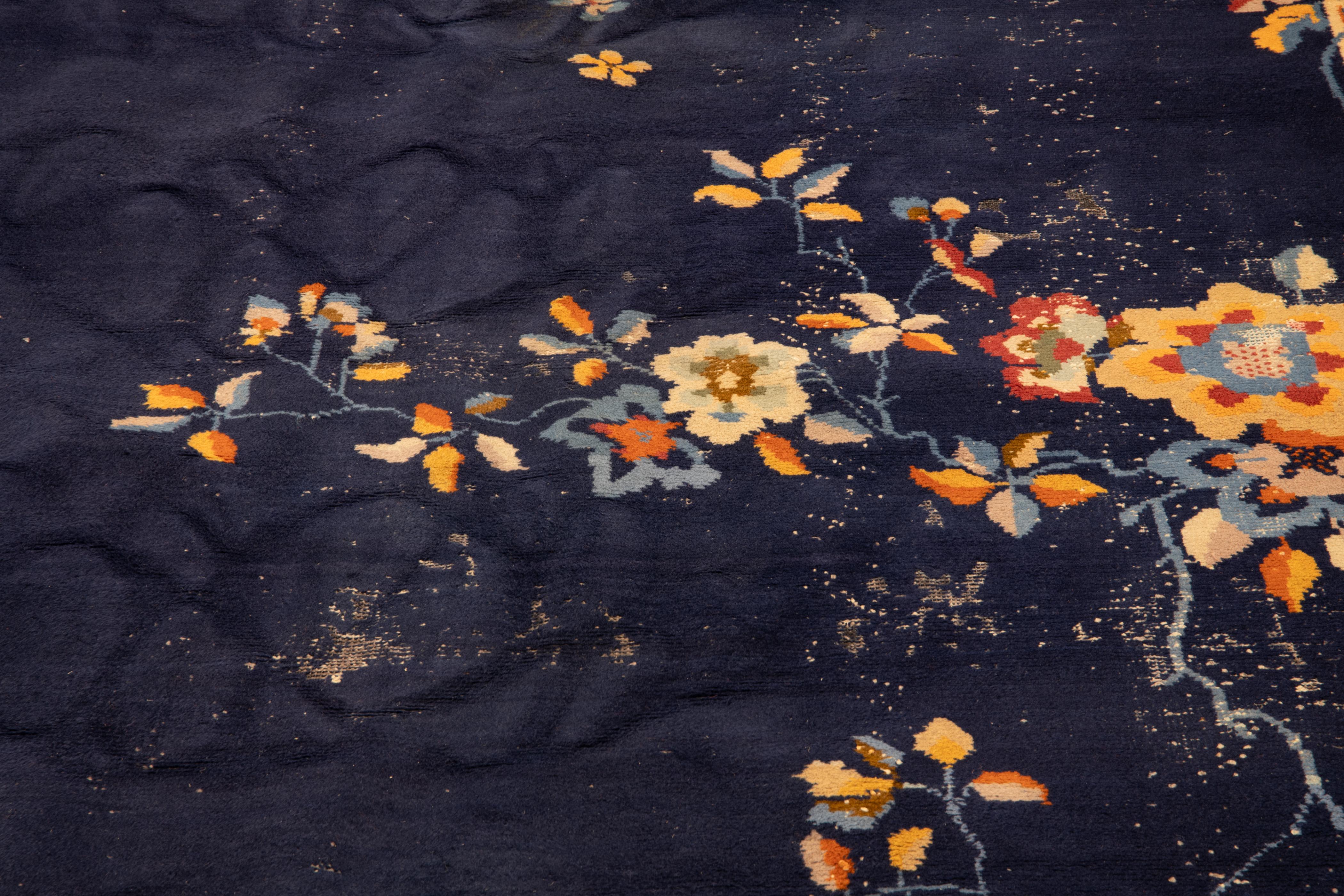 1920s Blue Nichols Art Deco Rug 14'8'' x 8'10'' In Fair Condition For Sale In New York, NY