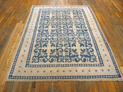 1920s Blue-Pink-Ivory Geometric Antique Indian Agra Cotton Rug 5'4"x8'2" Carpet