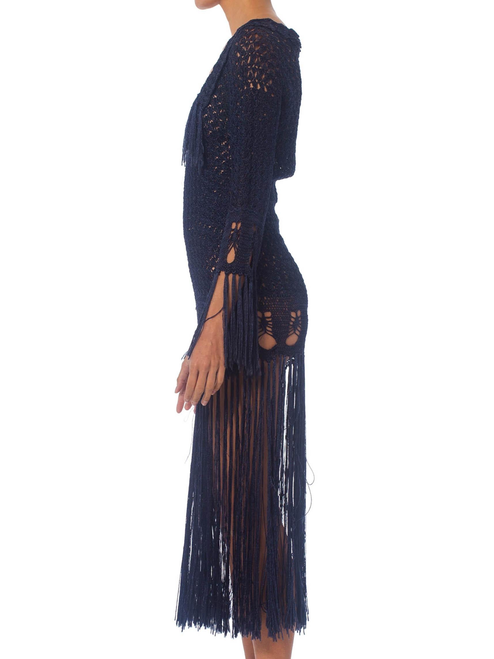 1920S Blue Rayon Hand Crochet Dress With Fringe at 1stDibs | blue ...