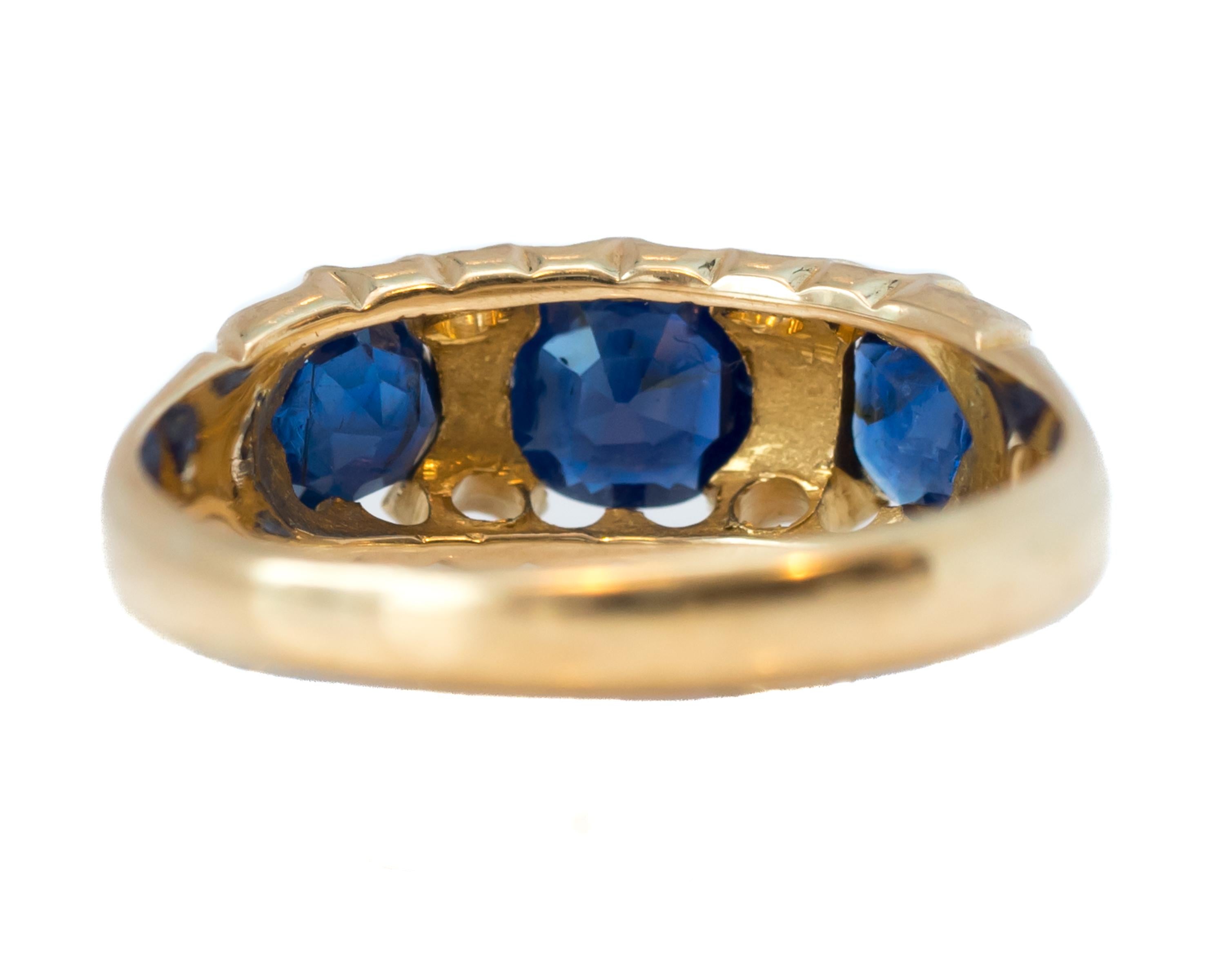 Art Deco 1920s Blue Sapphire and Diamond 18 Karat Yellow Gold Band Ring